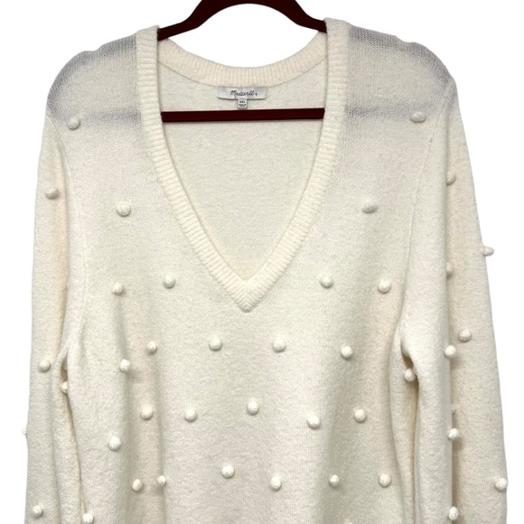 Madewell Dashwood Ivory Bobble V Neck Puff Sleeve Wool Blend Sweater - Picture 9 of 13